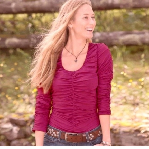 Sundance Long Sleeve Ruched Scoop Neck pink Cotton Blend Women's Top - Picture 1 of 10